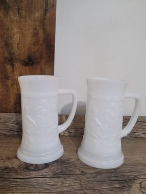 Vintage Federal White Milk Glass Stein Beer Mug, Set Of 2